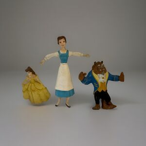 3 Vintage 1991 Misc Disney Beauty and the Beast Figure Lot Belle Yellow Blue
